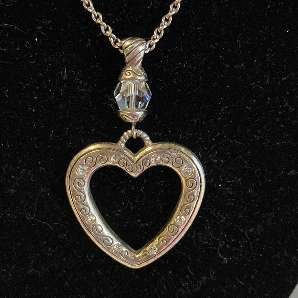 Brighton vintage‎ Heartland etched open heart pendant collar necklace